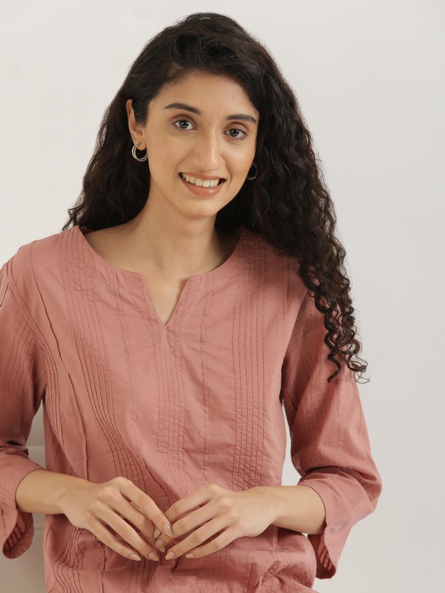 Women Rose Taupe Everyday Cotton Top