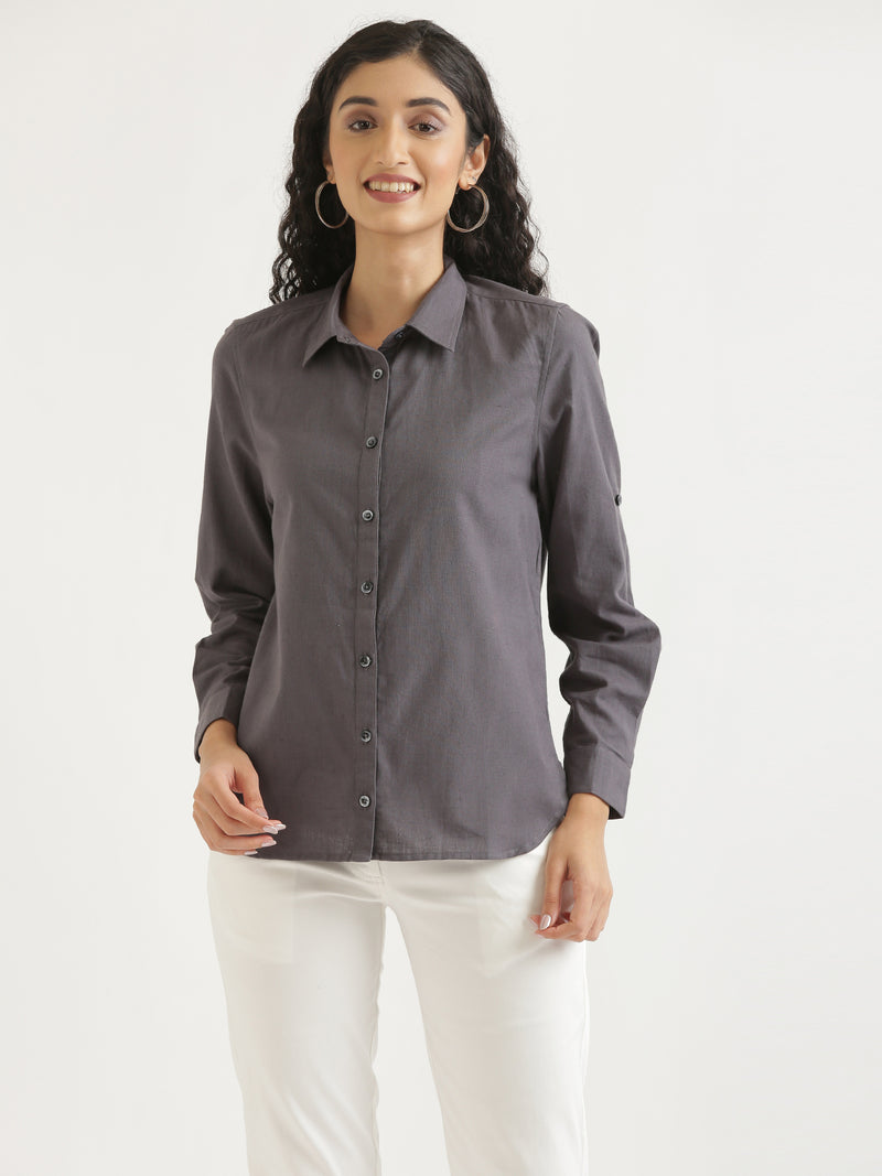 Slate Grey Airy-Linen Shirt – सादा / SAADAA