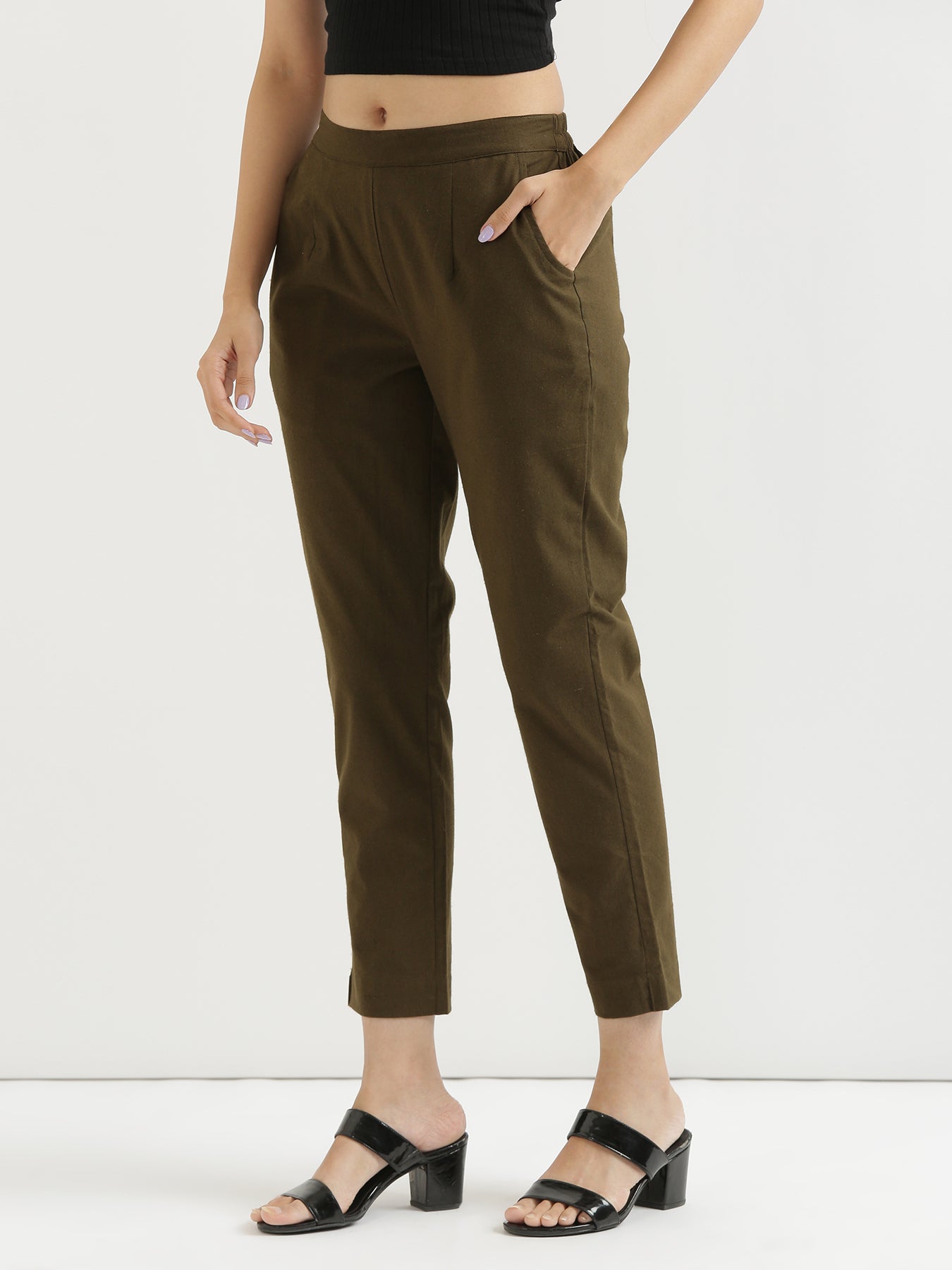 Buy SELVIA Green Regular Fit Mid Rise Trousers for Women Online @ Tata CLiQ