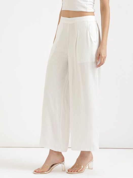 Women Plus Size White Viscose Palazzo Pant