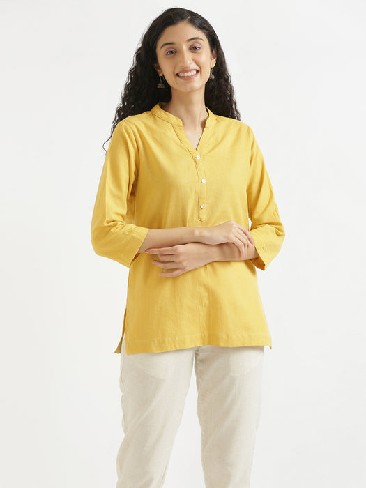 Women Yellow & Rose Taupe Short Kurta