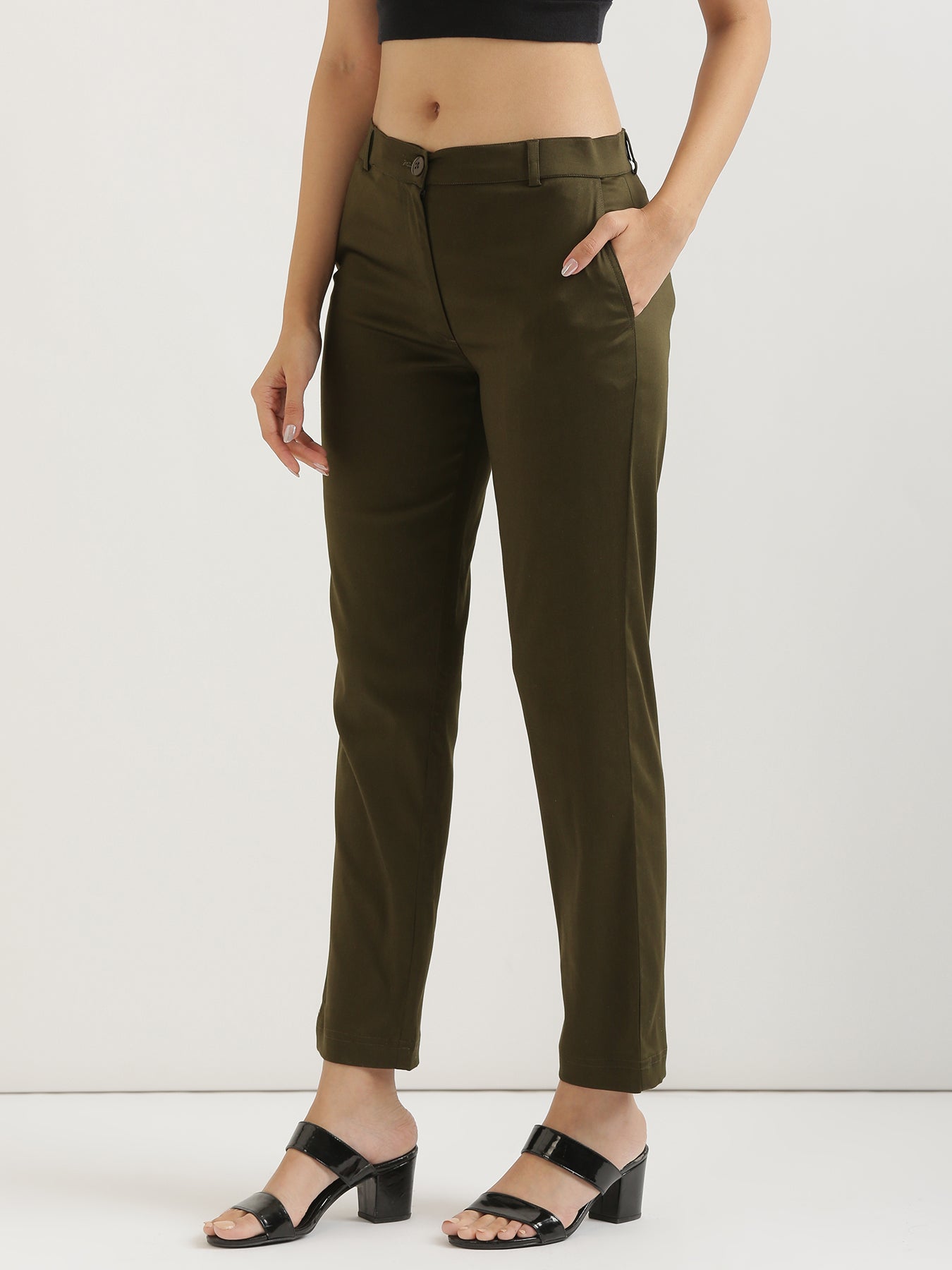 Buy Kazo Brown Regular Fit High Rise Trousers for Women's Online @ Tata CLiQ