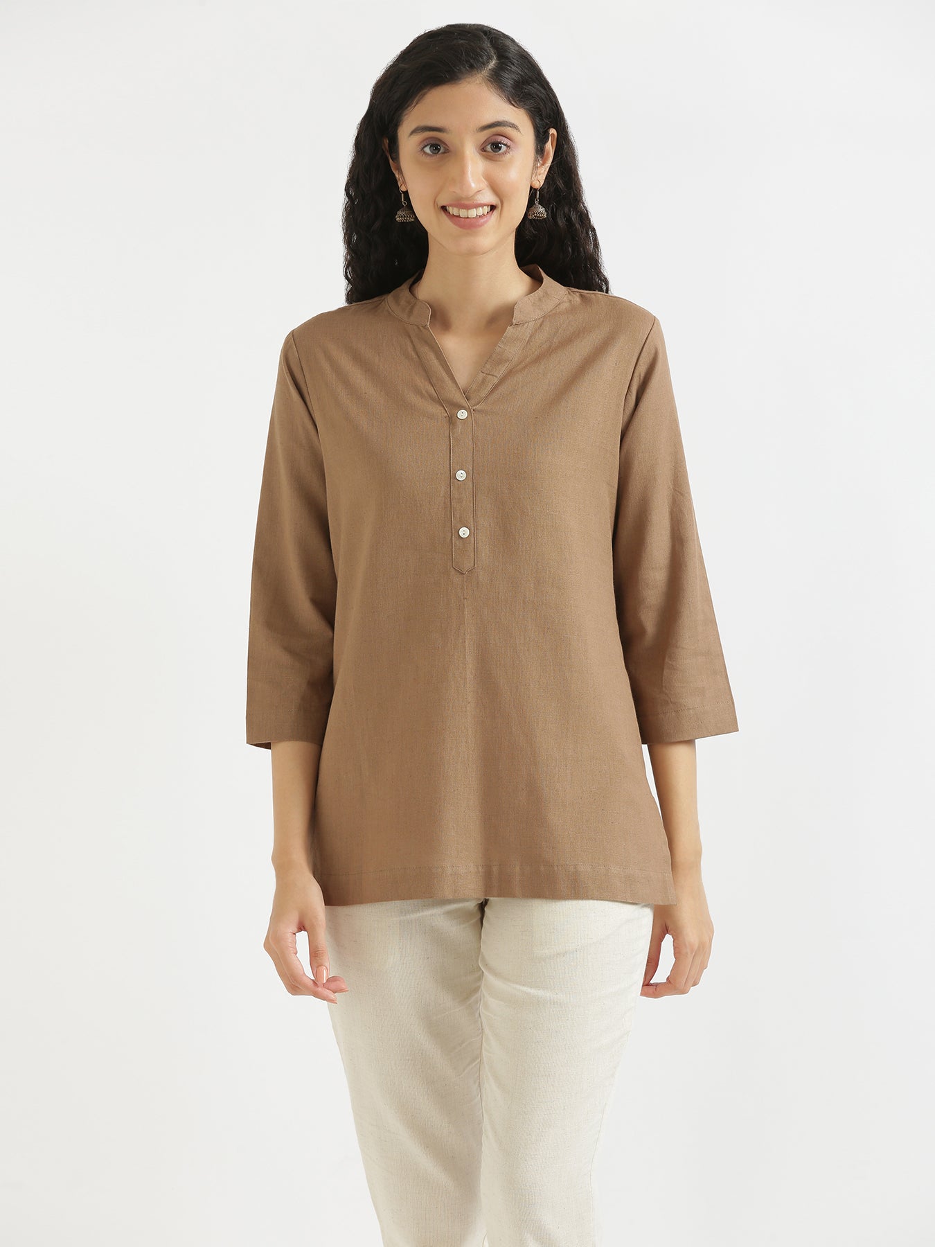 Coffee Brown Airy Linen Short Kurta