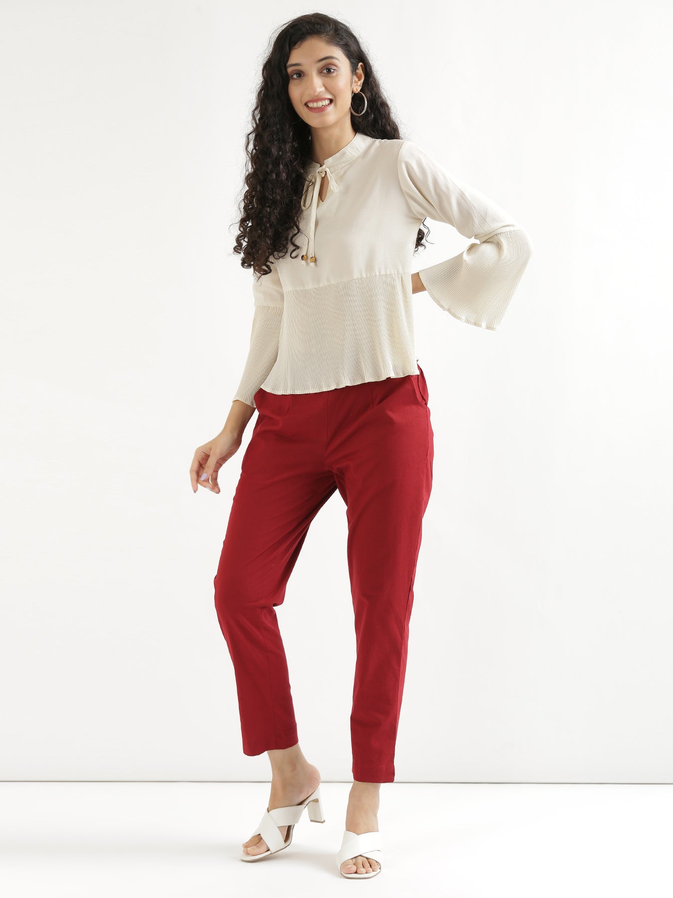 Buy Red Solid Polyester Trousers Online at Rs.550 | Libas