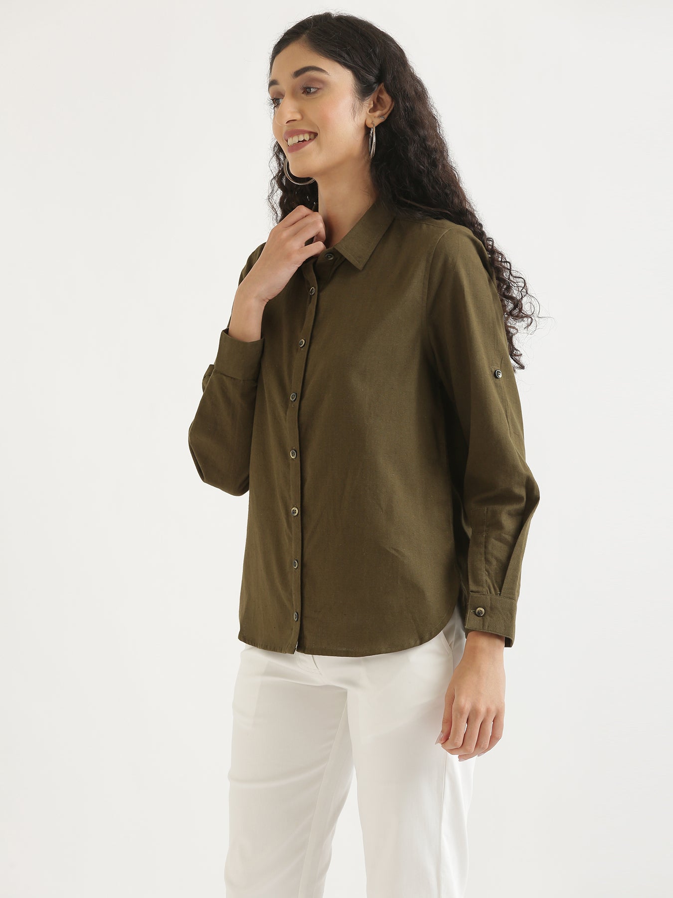 Olive Green Airy-Linen Shirt