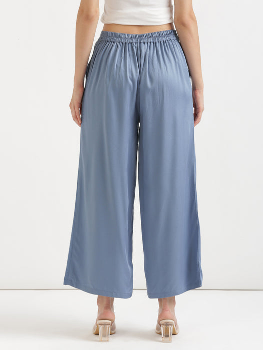 Women Plus Size English Blue Viscose Palazzo Pant