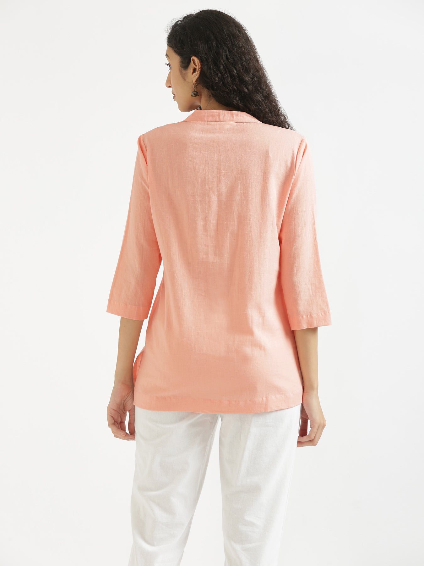 Peach Airy Linen Short Kurta