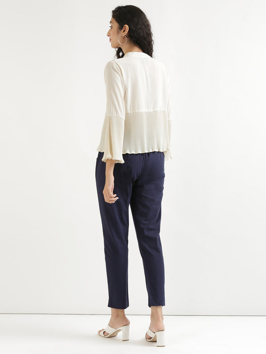 Women Plus Size Navy Blue Cotton Pant