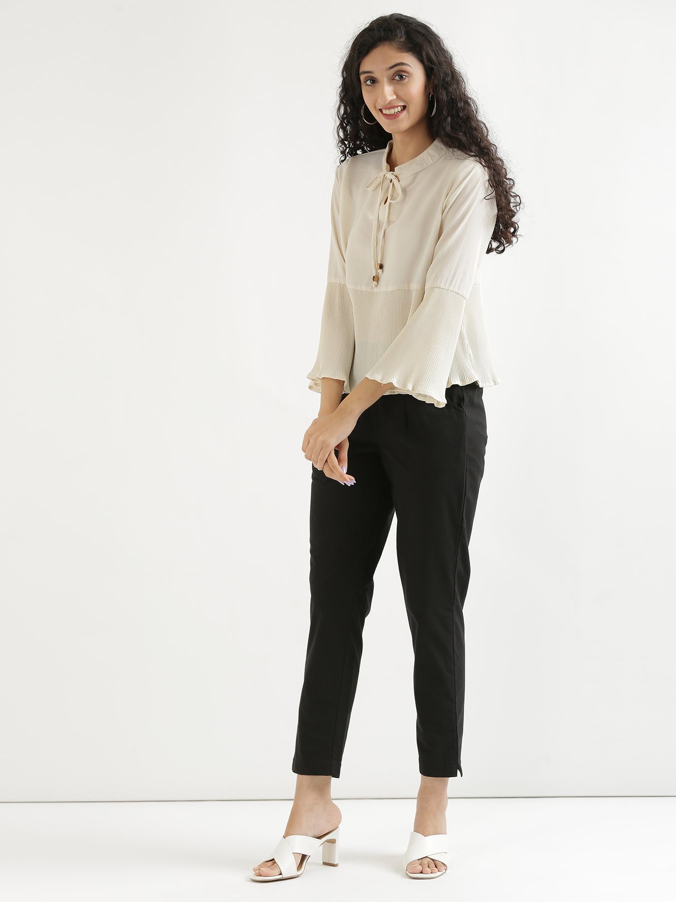 Beige Cotton Trouser For Women | Solid Regular Fit | सादा /SAADAA