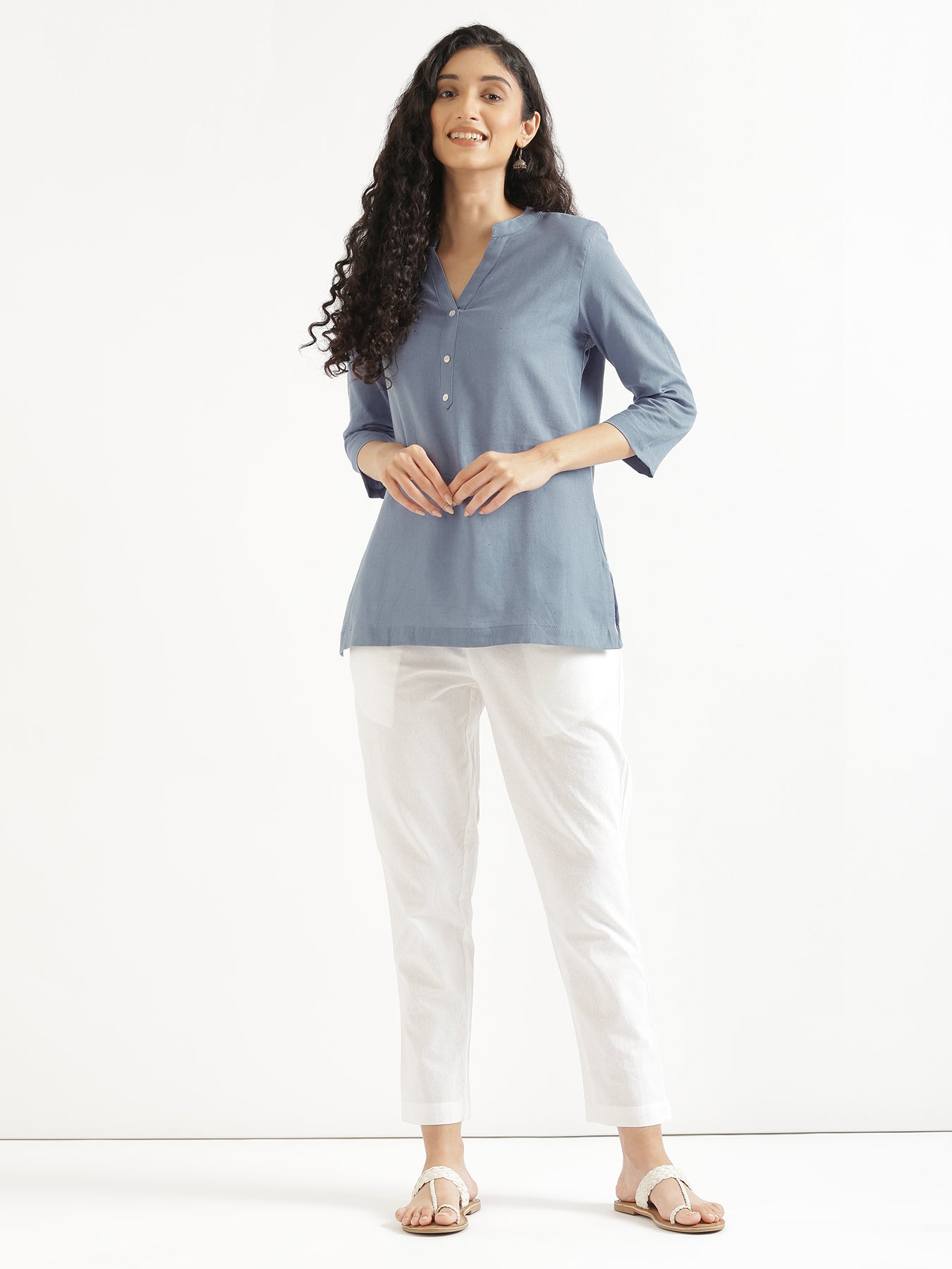 English Blue Airy Linen Short Kurta