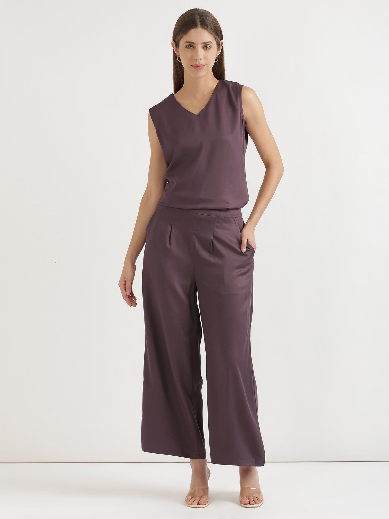 Brinjal Palazzo Pants For Women | Shop online from सादा /SAADAA