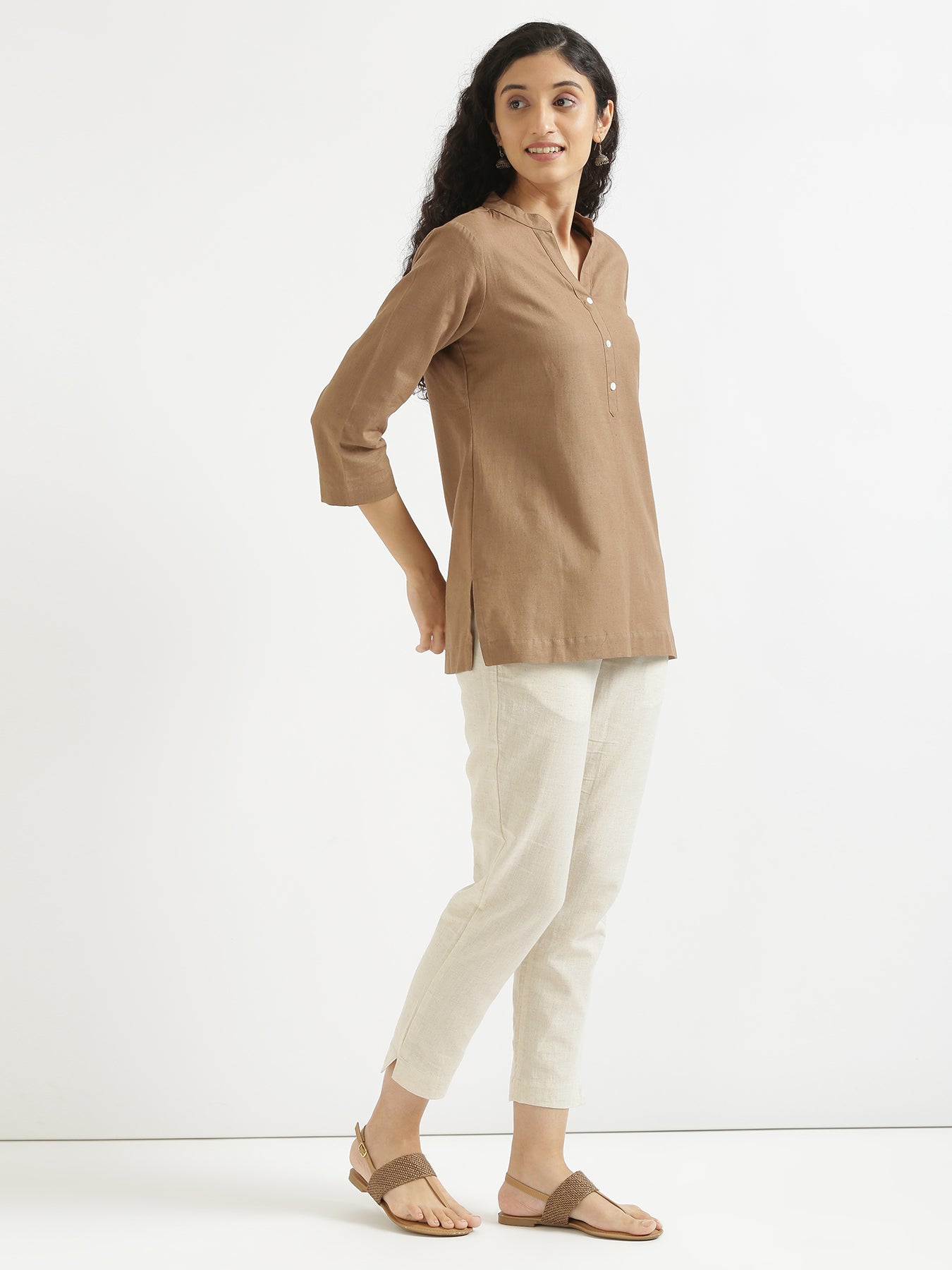 Coffee Brown Airy Linen Short Kurta