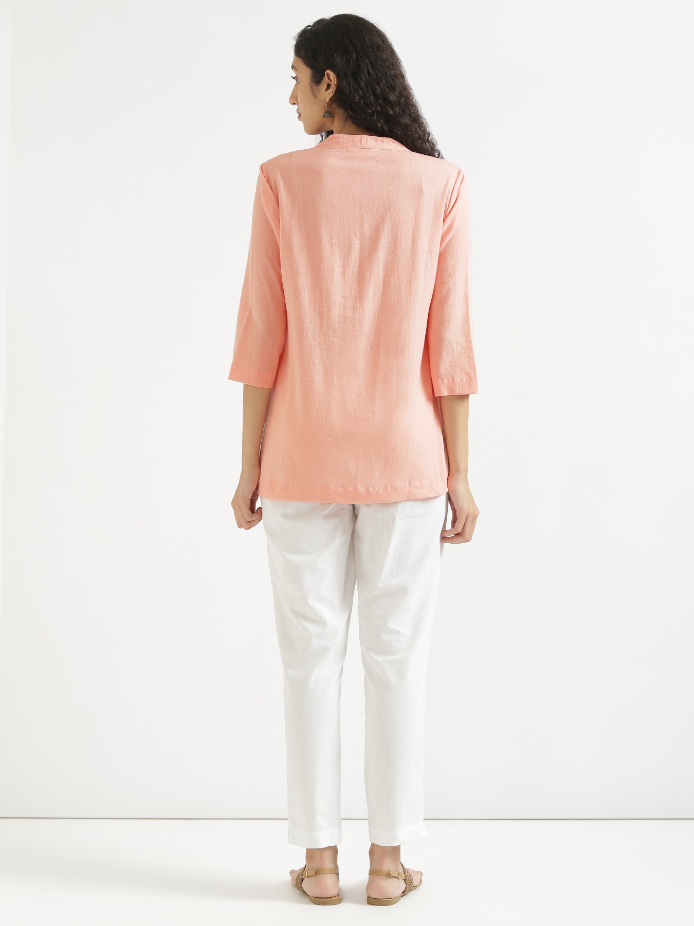 Peach Airy Linen Short Kurta