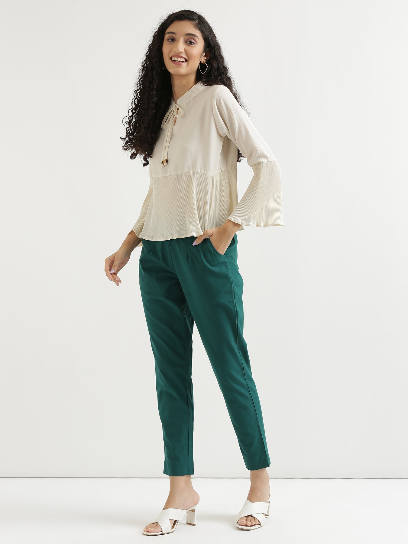 SASSAFRAS Olive Green Solid Shimmer Puff Sleeves Peplum Top Price in India,  Full Specifications & Offers | DTashion.com