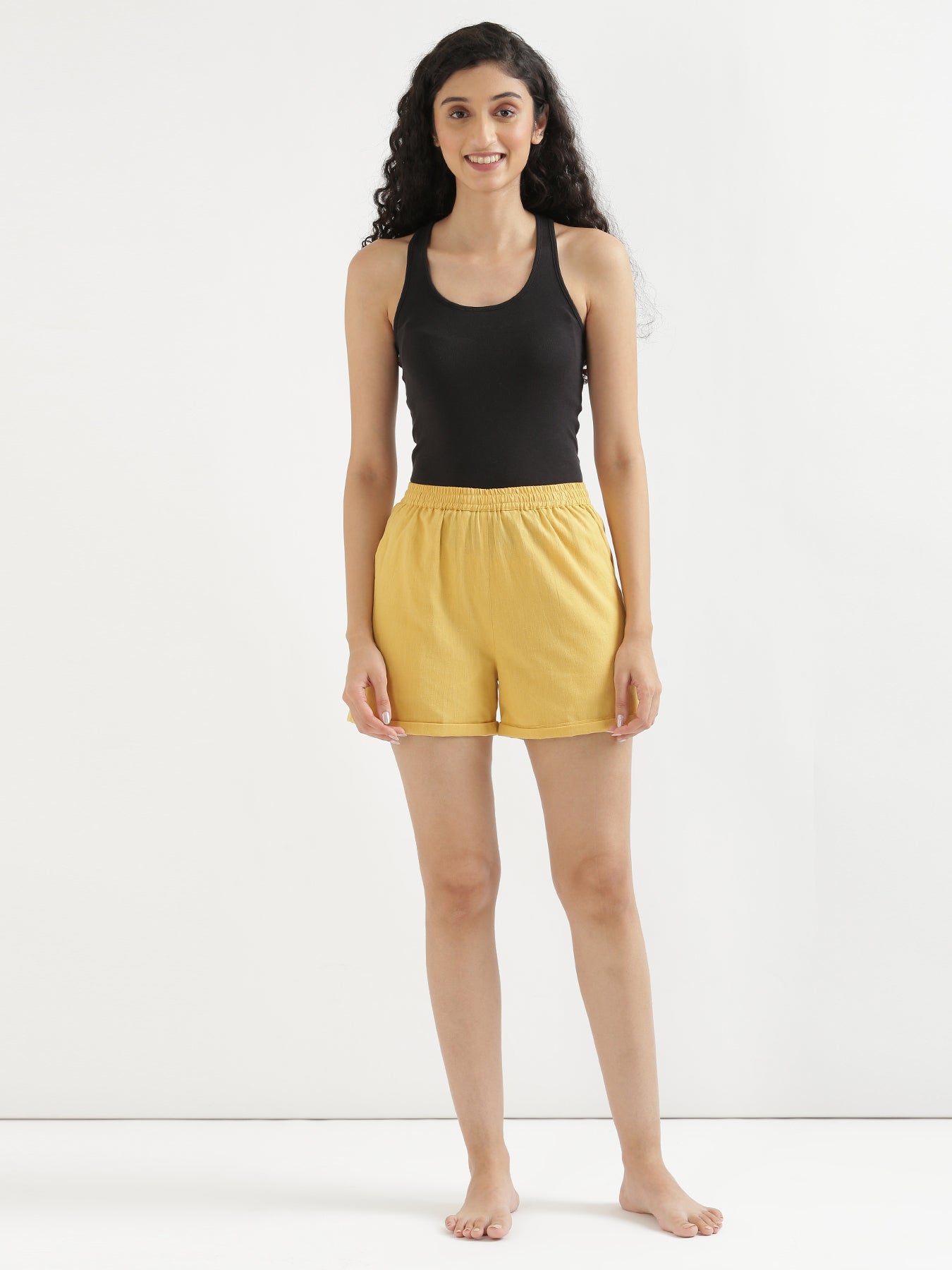 Yellow Airy-Linen Shorts