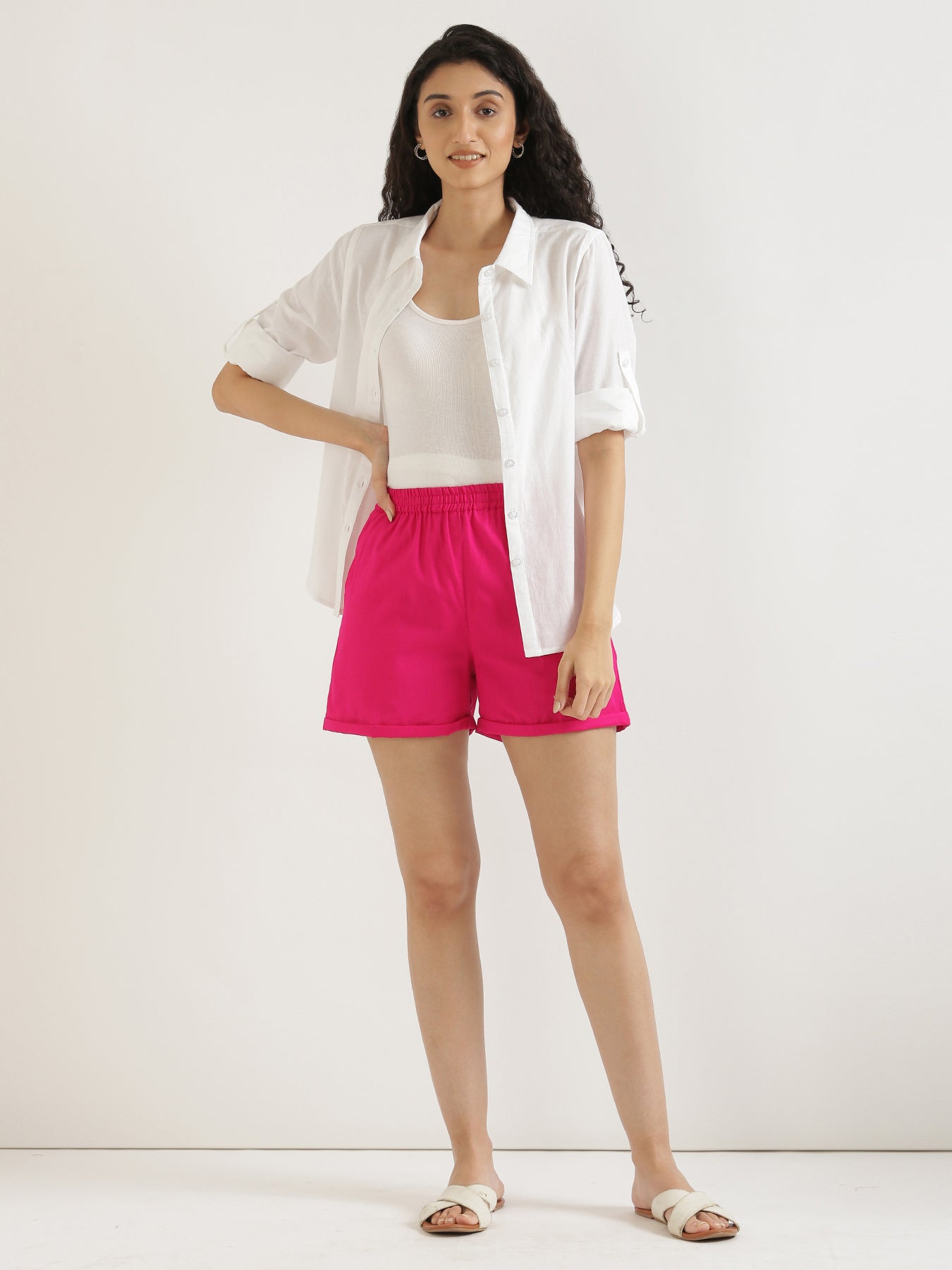Hot Pink Airy-Linen Shorts
