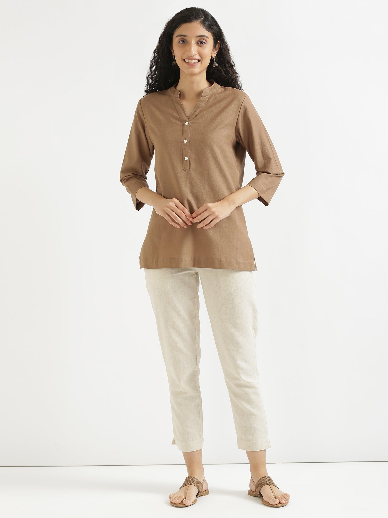 Coffee Brown Airy Linen Short Kurta