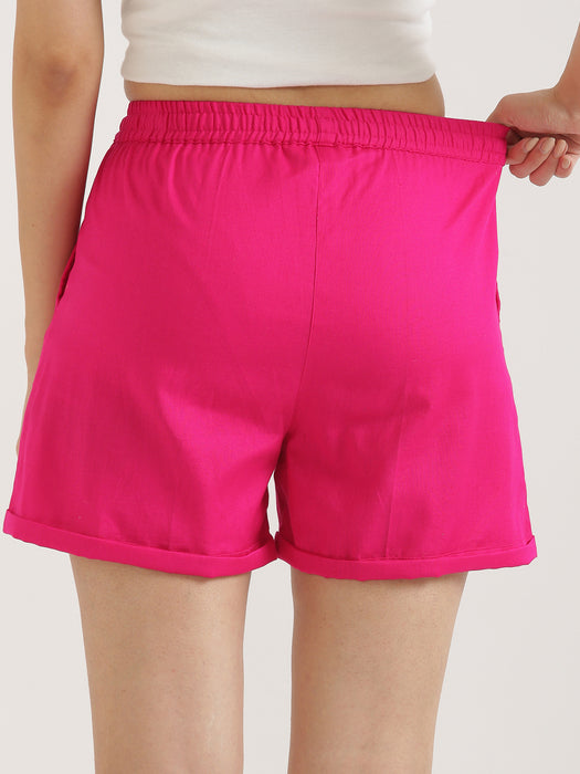 Hot Pink Airy-Linen Shorts