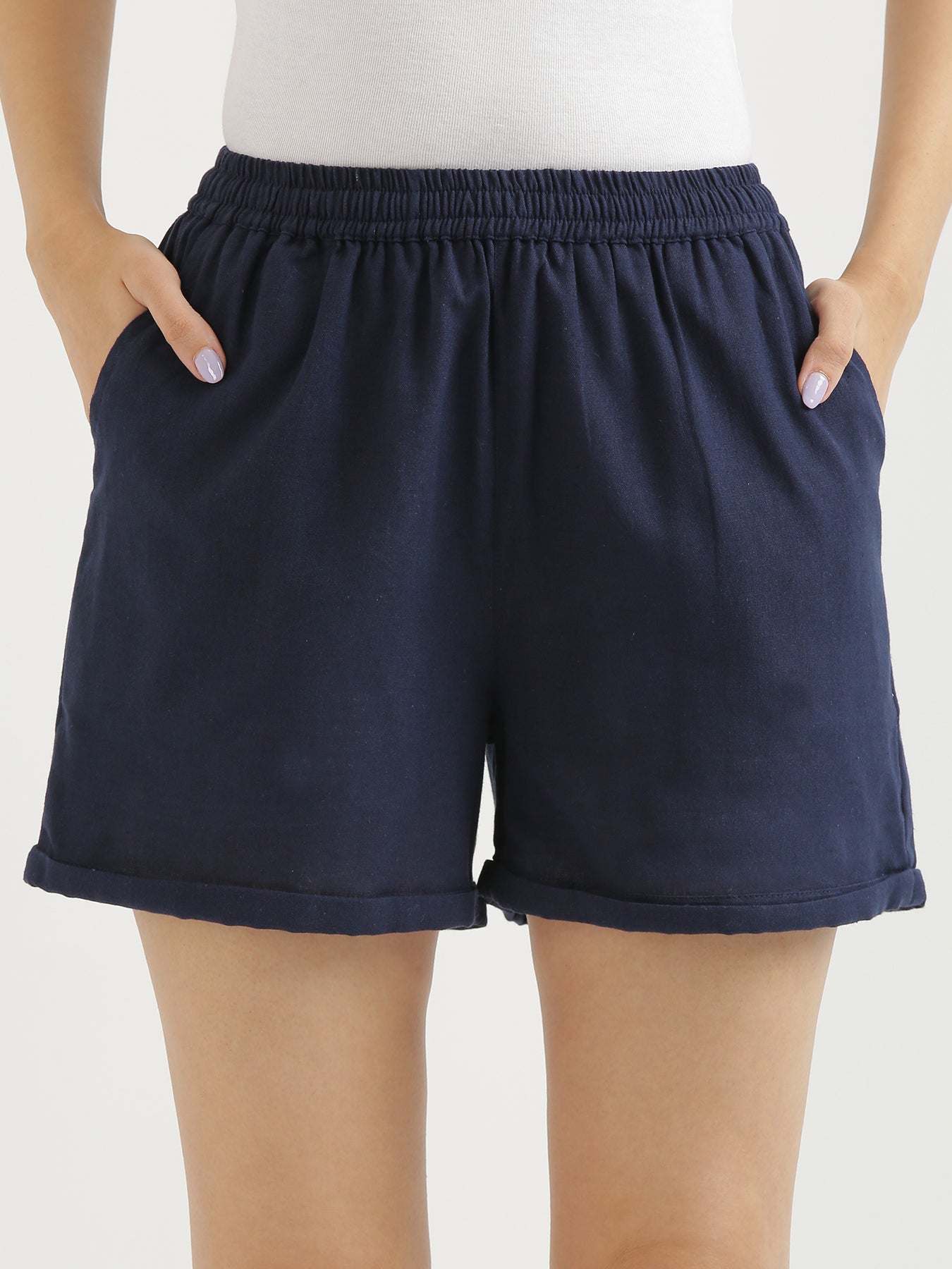 Navy Blue Airy-Linen Shorts