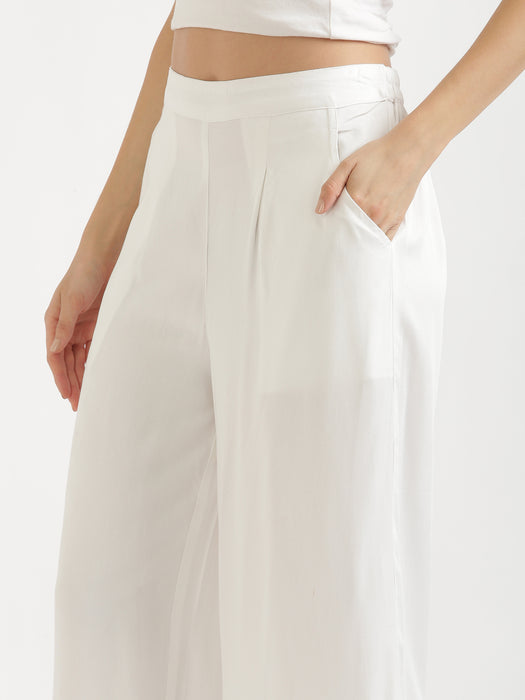 Women Plus Size White Viscose Palazzo Pant