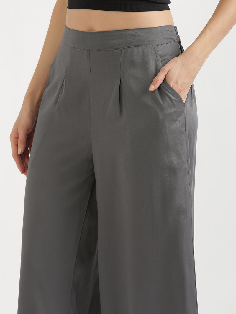 Buy Dharan Grey Narrow Woven Cotton Palazzo Pants For Women Online   Okhaistore