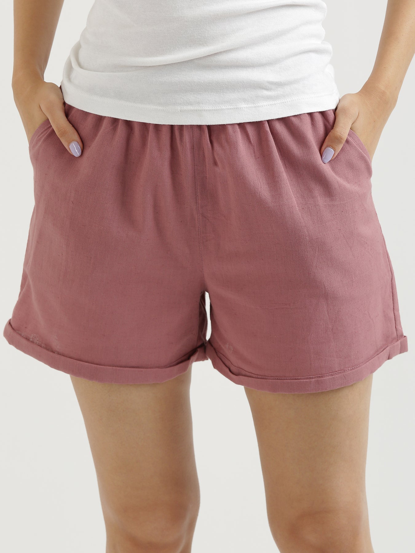 Rose Taupe Airy-Linen Shorts