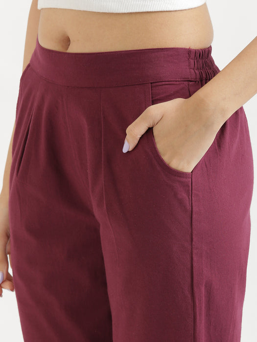 Salmon Pink Short Kurta & Wine Cotton Pant