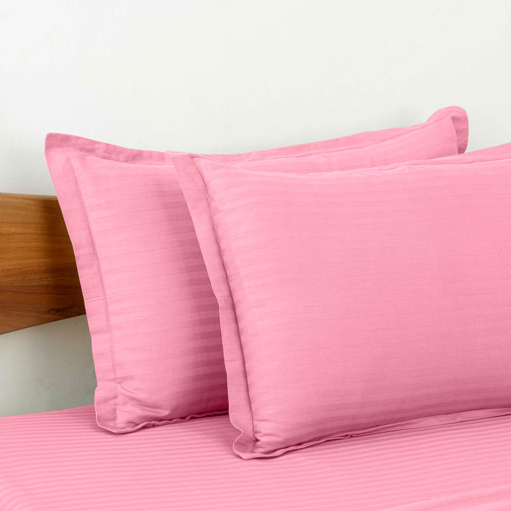 Cotton Striped 300 TC Bedsheet - Baby Pink