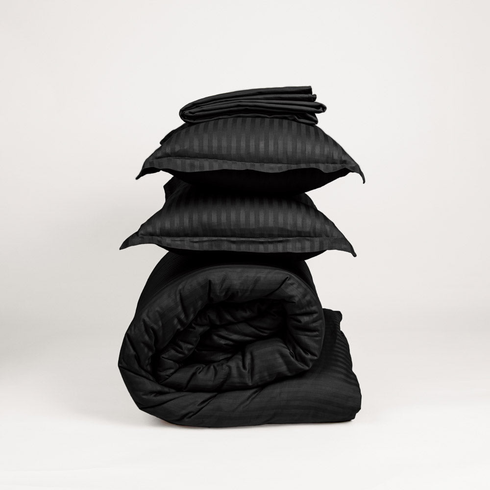 Cotton Striped 300 TC Bedsheet - Black
