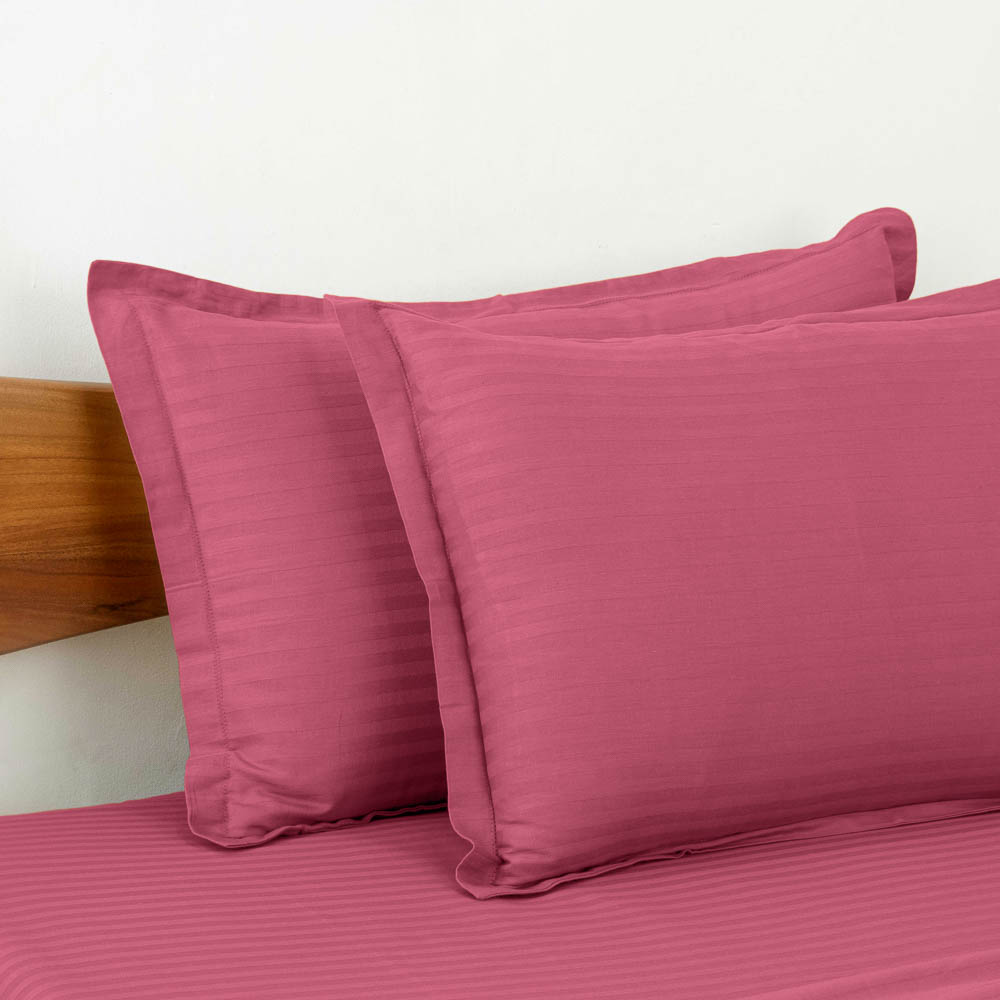 Cotton Striped 300 TC King Size Duvet cover Set - Charm Pink