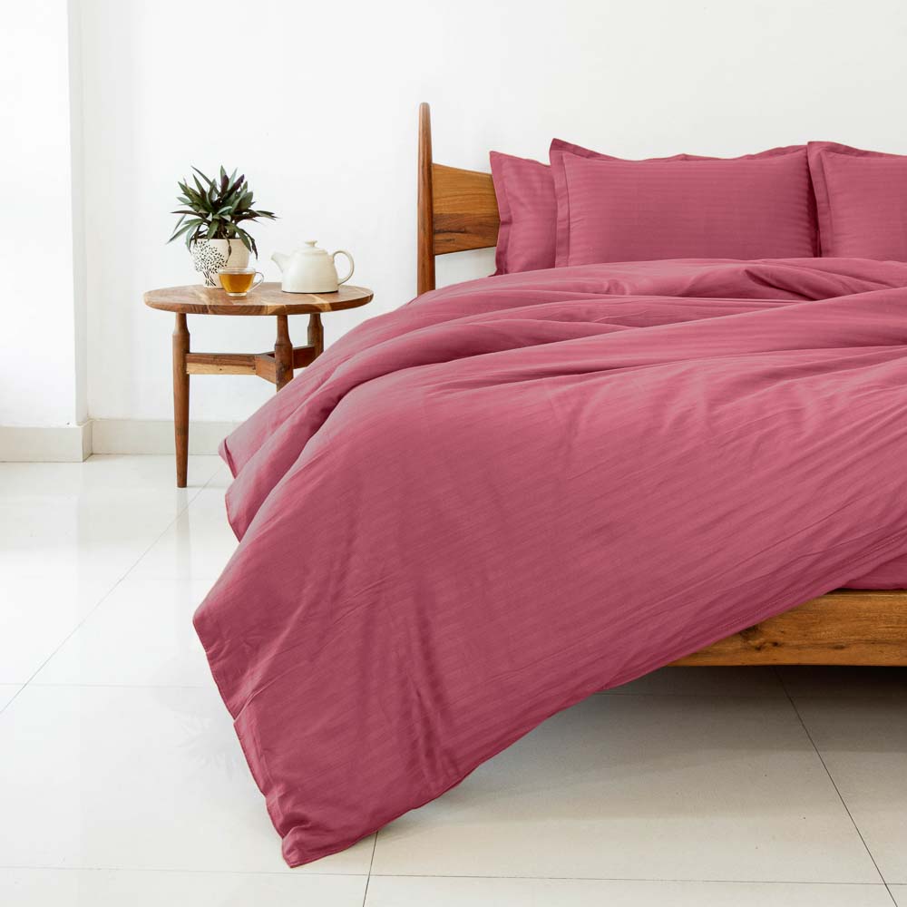 Cotton Striped 300 TC Bedsheet - Charm Pink
