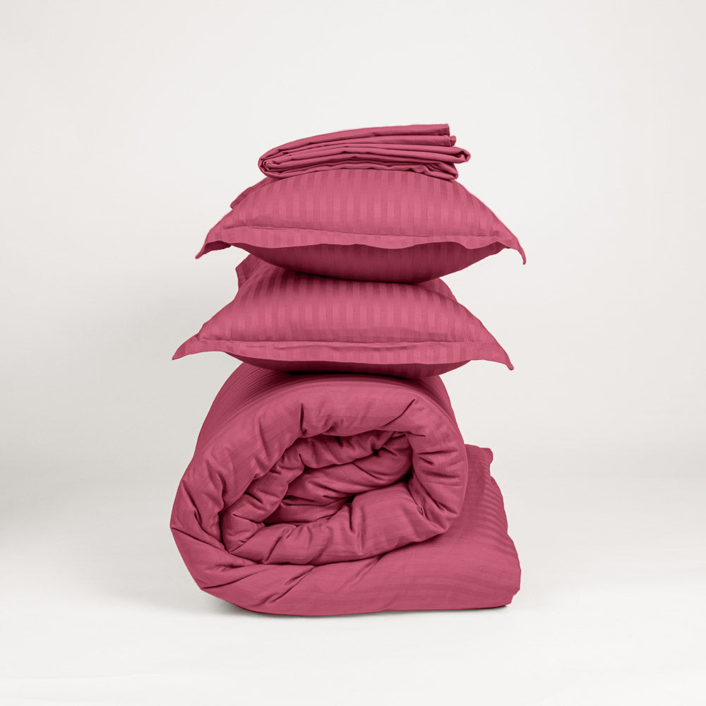 Cotton Striped 300 TC Bedsheet - Charm Pink