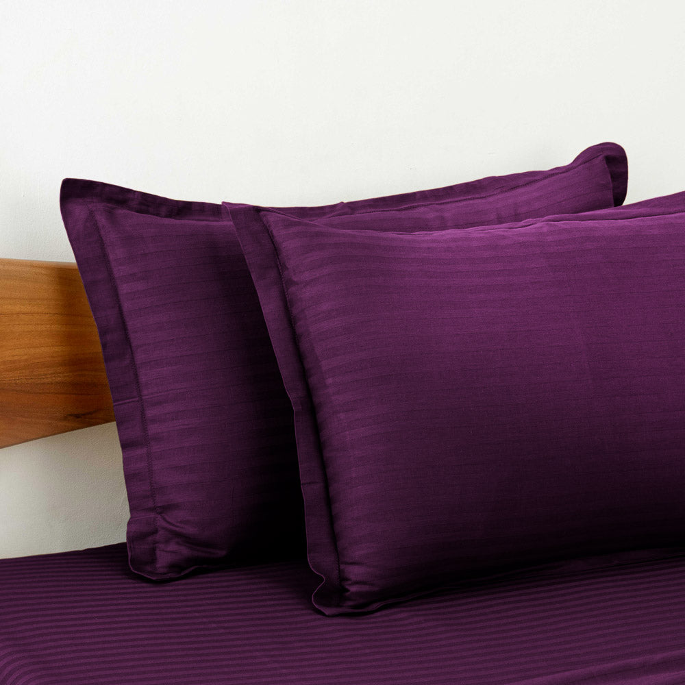 Cotton Striped 300 TC Bedsheet - Dark Violet
