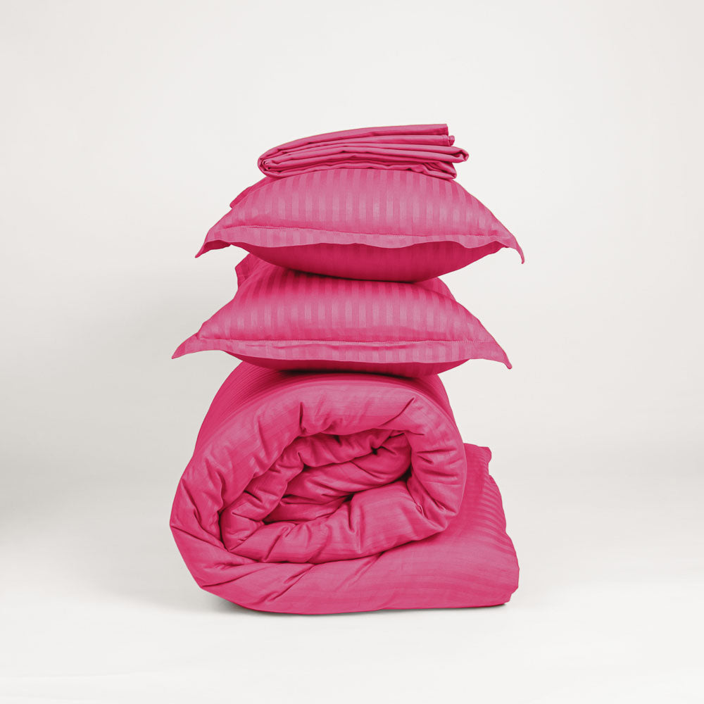 Cotton Striped 300 TC Bedsheet - Hot Pink