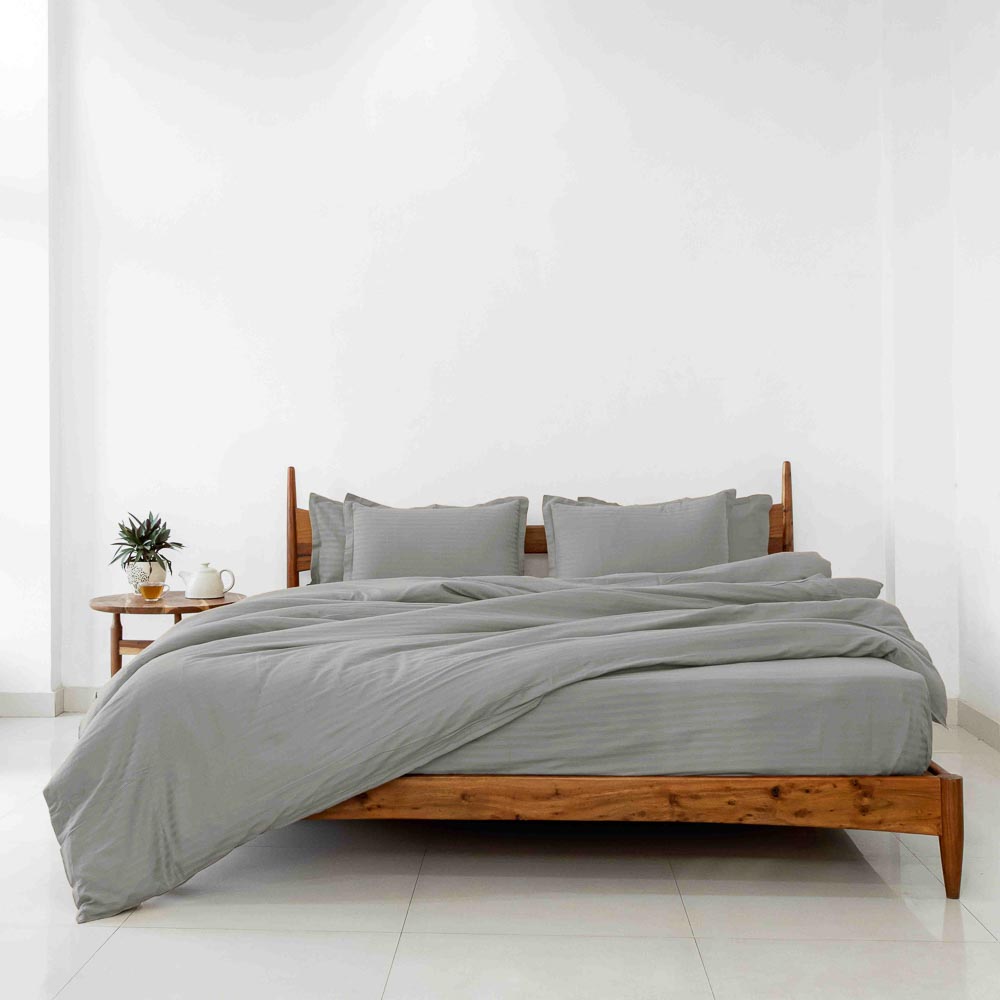 Cotton Striped 300 TC Bedsheet - Light Grey