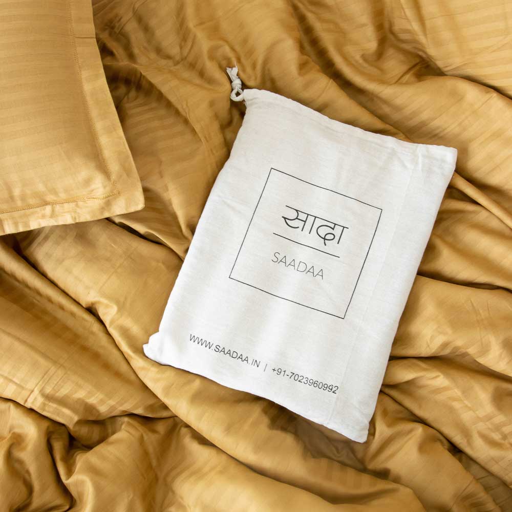 Cotton Striped 300 TC Bedsheet - Mustard