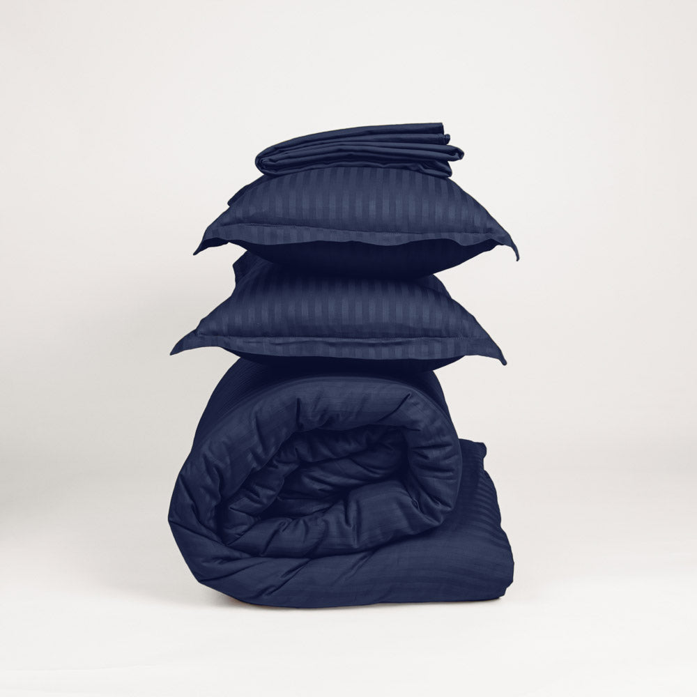 Cotton Striped 300 TC Bedsheet - Navy Blue