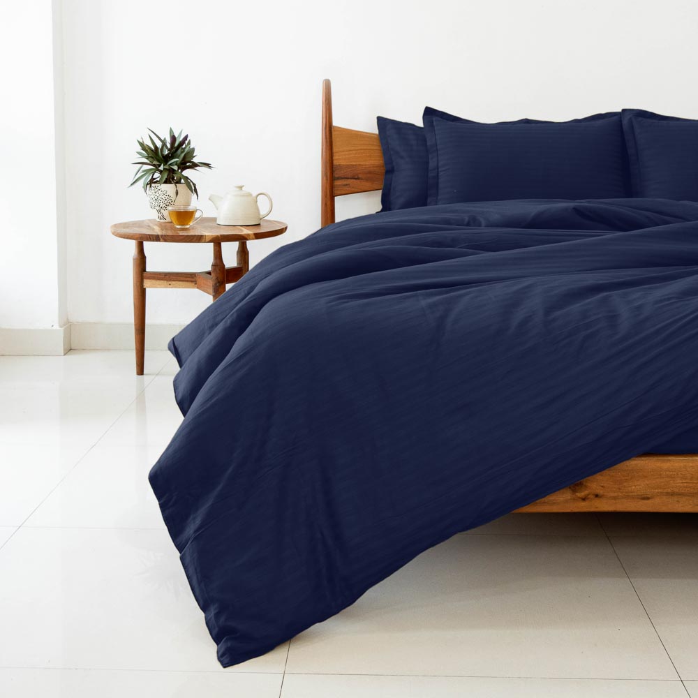 Cotton Striped 300 TC Bedsheet - Navy Blue