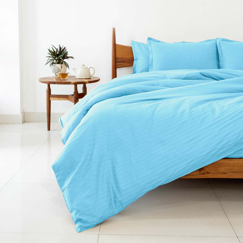 Cotton Striped 300 TC Bedsheet - Pastel Blue