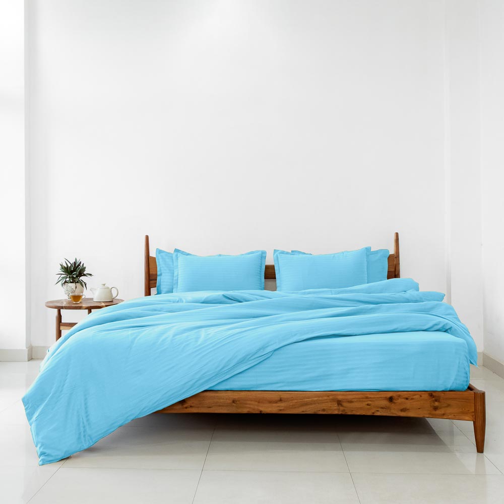 Cotton Striped 300 TC Bedsheet - Pastel Blue