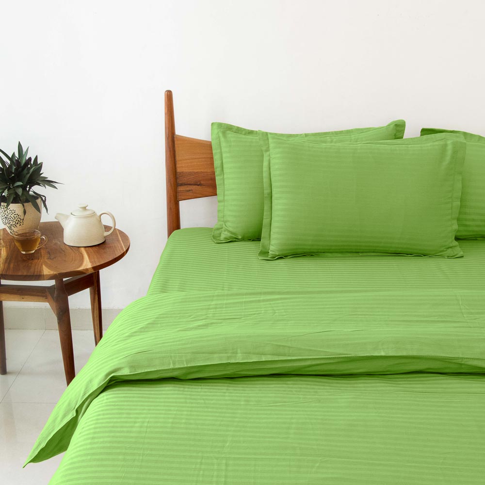 Cotton Striped 300 TC Bedsheet - Pastel Green