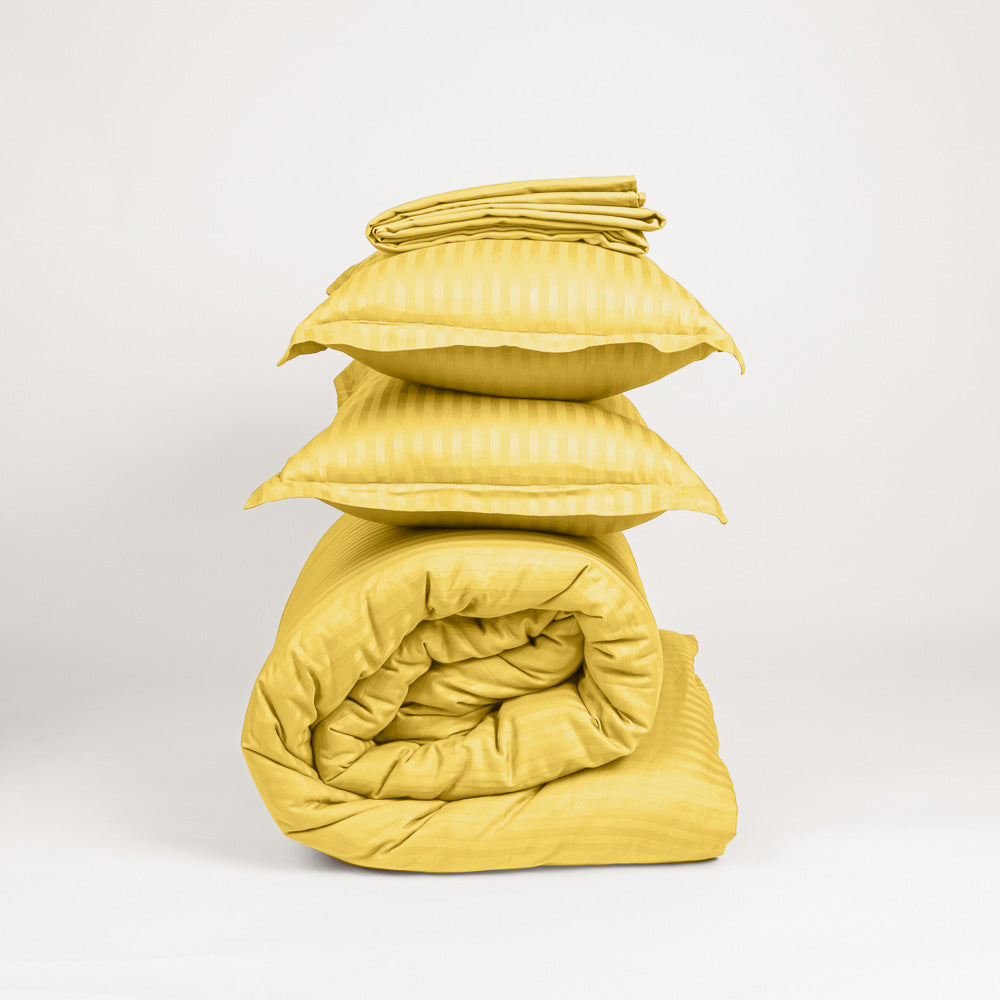 Cotton Striped 300 TC King Size Duvet cover Set - Pastel Yellow