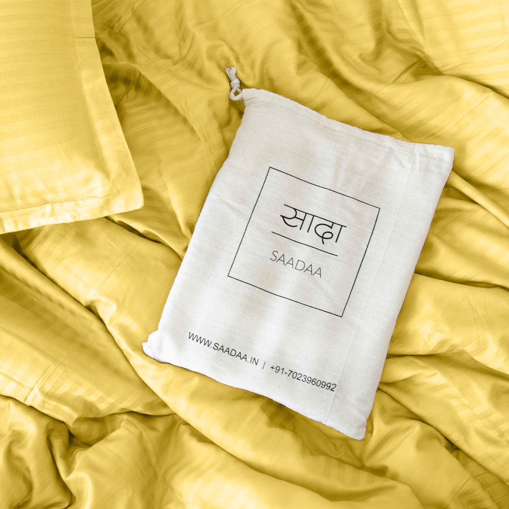 Cotton Striped 300 TC Bedsheet - Pastel Yellow