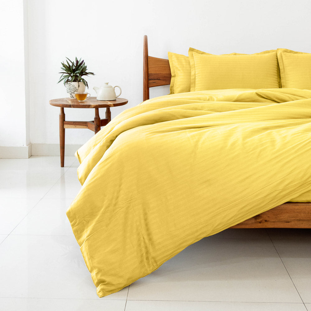 Cotton Striped 300 TC Bedsheet - Pastel Yellow