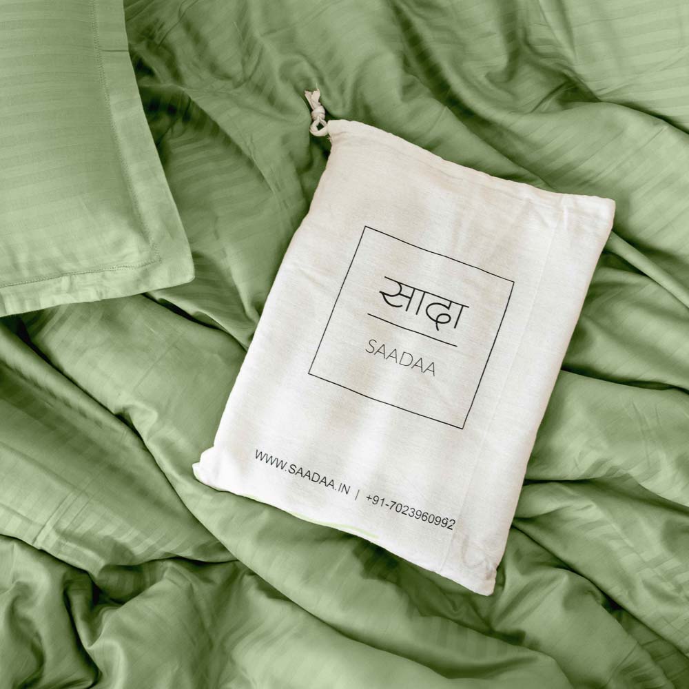 Cotton Striped 300 TC Bedsheet - Pista Green