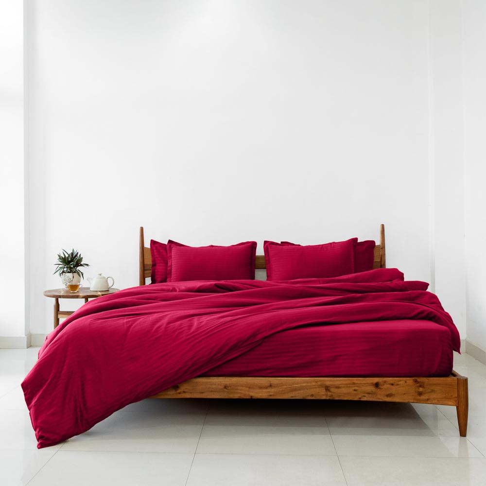 Cotton Striped 300 TC Bedsheet - Red