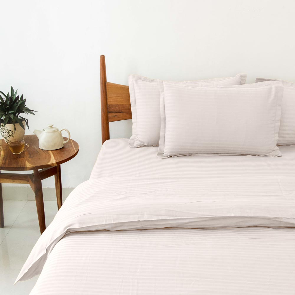 Cotton Striped 300 TC Bedsheet - White